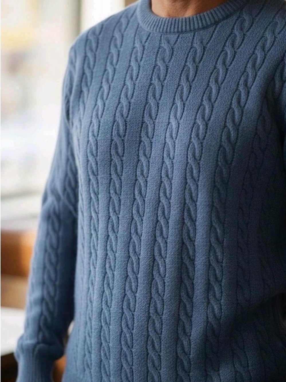 BROOKS BROTHERS Men’s Supima Cotton Blue Cable Knit Sweater Sz Medium - Picture 2 of 7